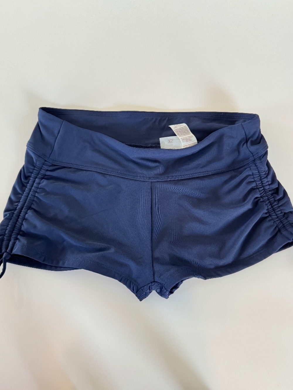 CALIA Womenās Navy Ruched Drawstring Swim Shorts Size XS